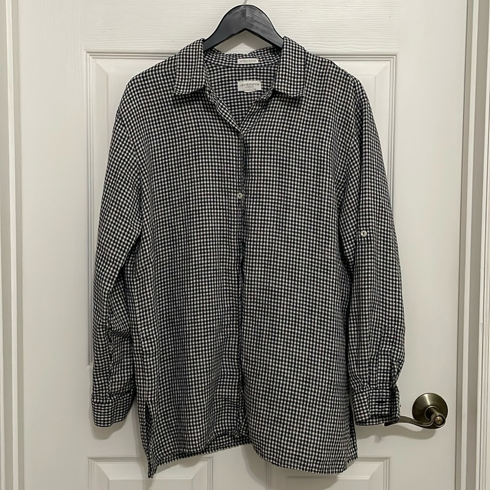 Liz Claiborne women’s lizsport gingham patterned button down long sleeve